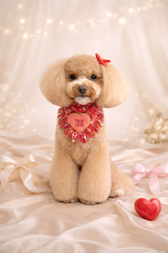 Chusta True Love Coco z tweedu z pluszowym serduszkiem na psie rasy bichpoo