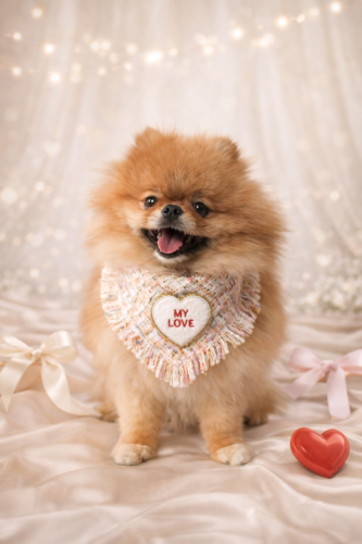 Chusta My Love Coco z tweedu z pluszowym serduszkiem na psie rasy pomeranian.PNG