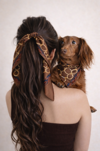 Riviera Set – jedwabne apaszki dla psa i człowieka w kolorze brązowym 