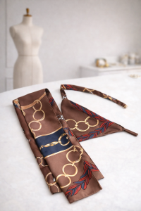 Set Riviera Chocolate – jedwabne apaszki dla psa i człowieka w kolorze brązowym 