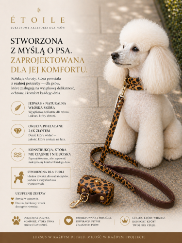 Silk  luksusowa jedwabna obroża ochronna dla pudla ze skóry naturalnej i okuciami pozłacanymi 24k złotem