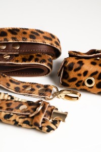 Silk Panther Set – luksusowy zestaw spacerowy dla pudla: jedwabna obroża, smycz i etui ze skóry naturalnej z okuciami pozłacanymi 24k złotem