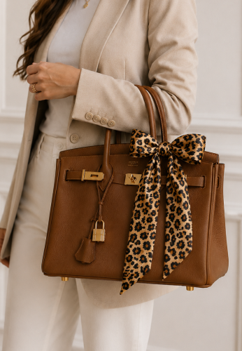Riviera Panther – jedwabna apaszka z naturalnego jedwabiu  toreblka Hermes birkin