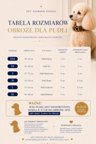 PL Silk  luksusowa jedwabna obroża ochronna dla pudla ze skóry naturalnej  i okuciami pozłacanymi 24k złotem - tabela rozmiarów obroży dla pudelków.png