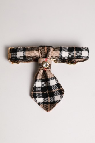 Obroża dla psa z mini krawatem z naturalnej wełny w kratkę LORD Classic PET Fashion ÉTOILE