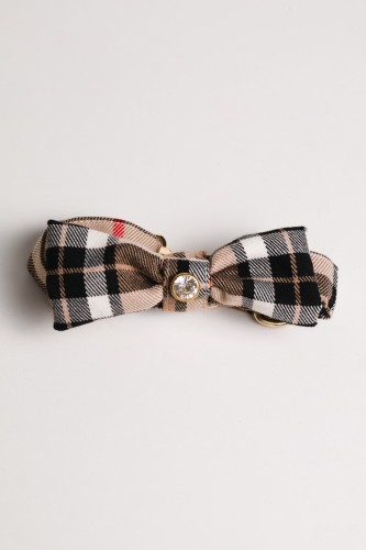 Obroża dla psa i kota z muszką z naturalnej wełny w kratkę GENTLEMAN Classic PET Fashion ÉTOILE