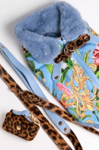 Zestaw Gala Panther Jungle dla psa – kurtka z futerkiem + smycz skórzana Moon Walk + etui Moon Pop